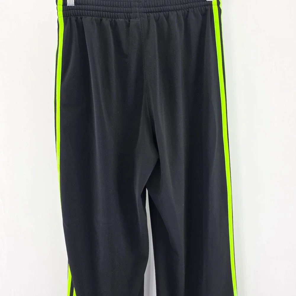 Adidas Track Pants Mens M Black Neon Green Striped Tricot Athletic 6192